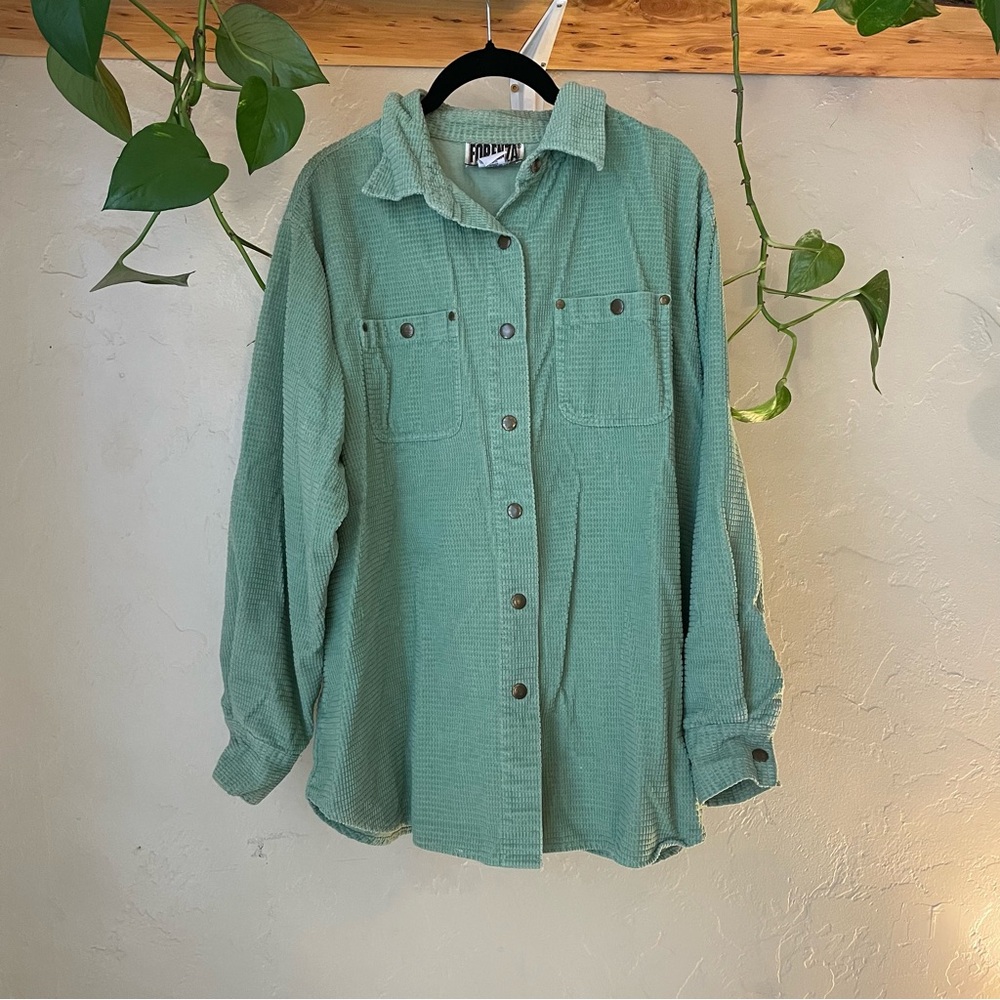 Vintage Forenza Light Green Corduroy Over  Shirt with Snap Buttons